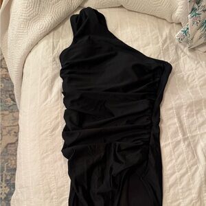 One-Shoulder Black Ruched Swimsuit
